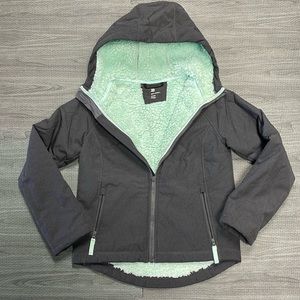 All in Motion Grey Coat with Turquoise Faux Fur Interior - Big Girls Size M